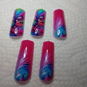 Press on nails colorful multicolor red blue purple art nail set